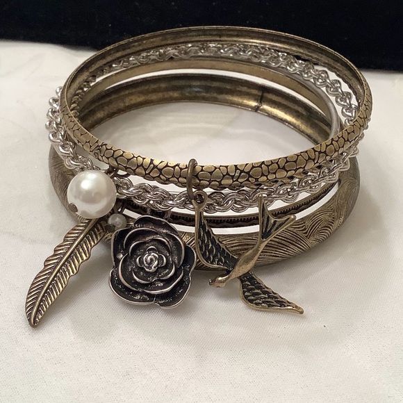 Boho Bangle Set Of Six With Charms - Picture 6 of 6